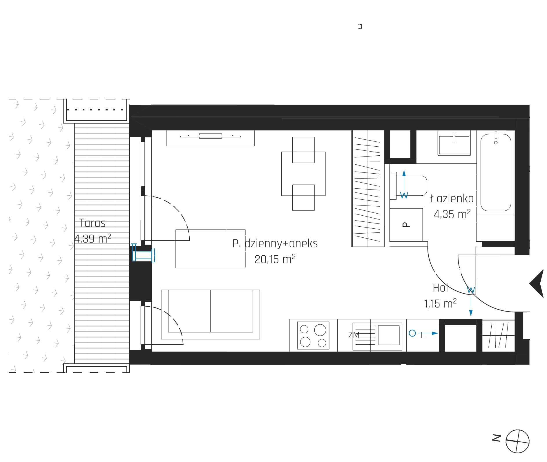 Plan 1 pok. 26m²