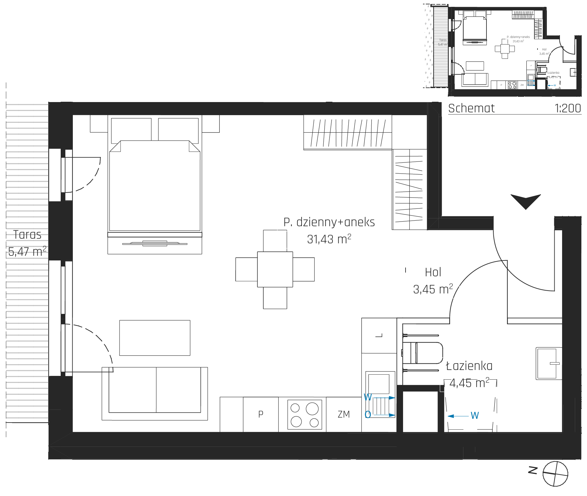 Plan 1 pok. 39m²
