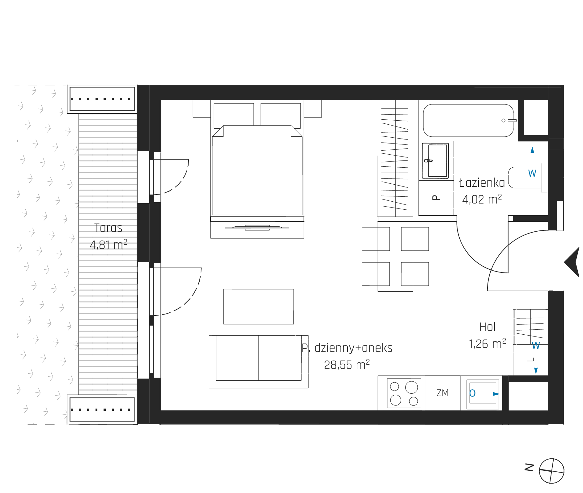 Plan 1 pok. 34m²
