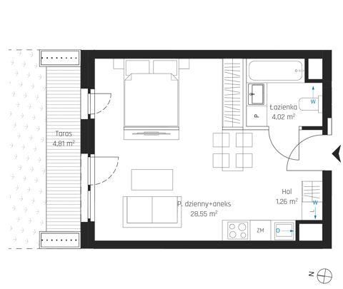 Plan 1 pok. 34m²