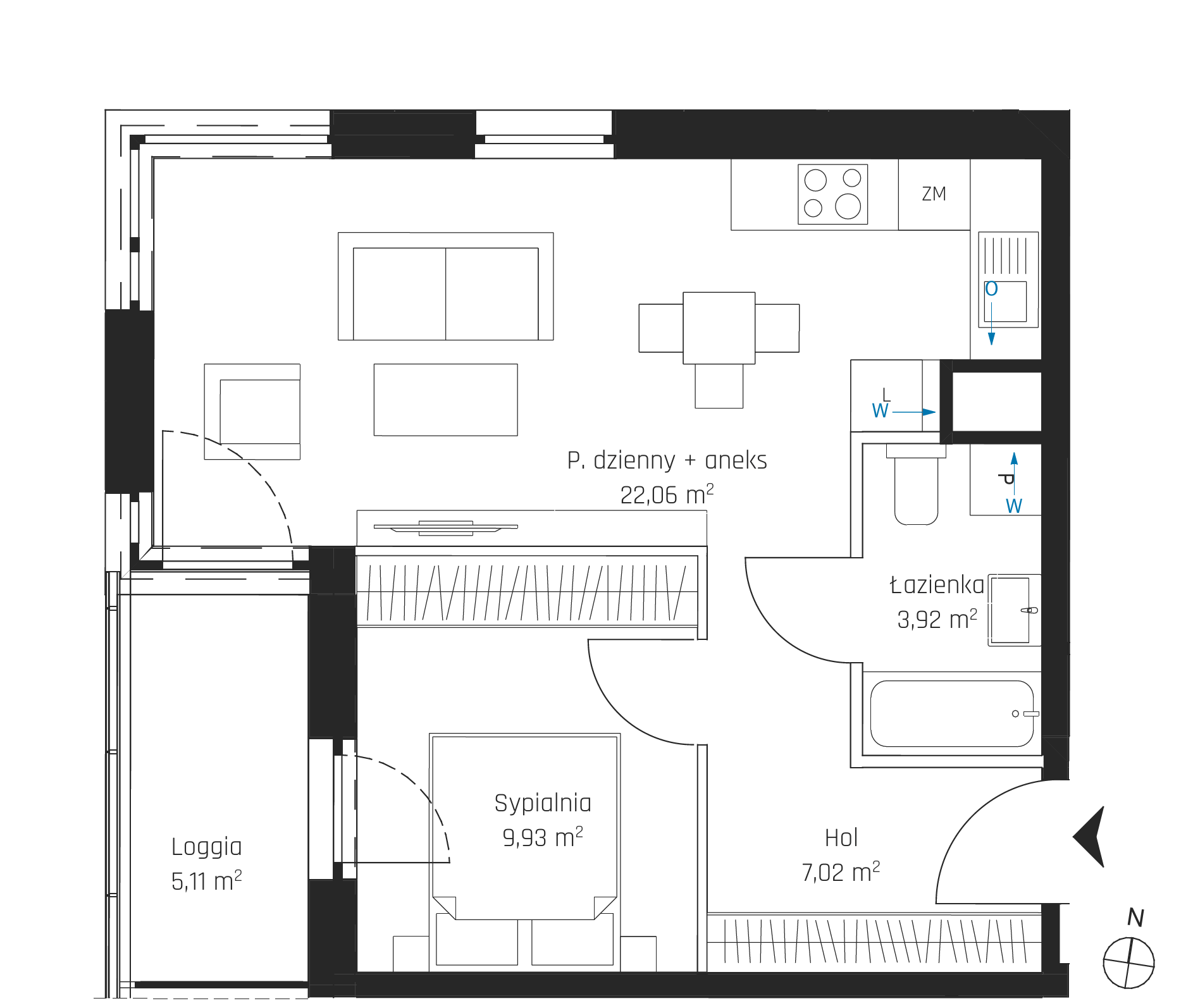 Plan 2 pok. 43m²