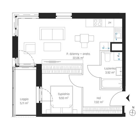 Plan 2 pok. 43m²