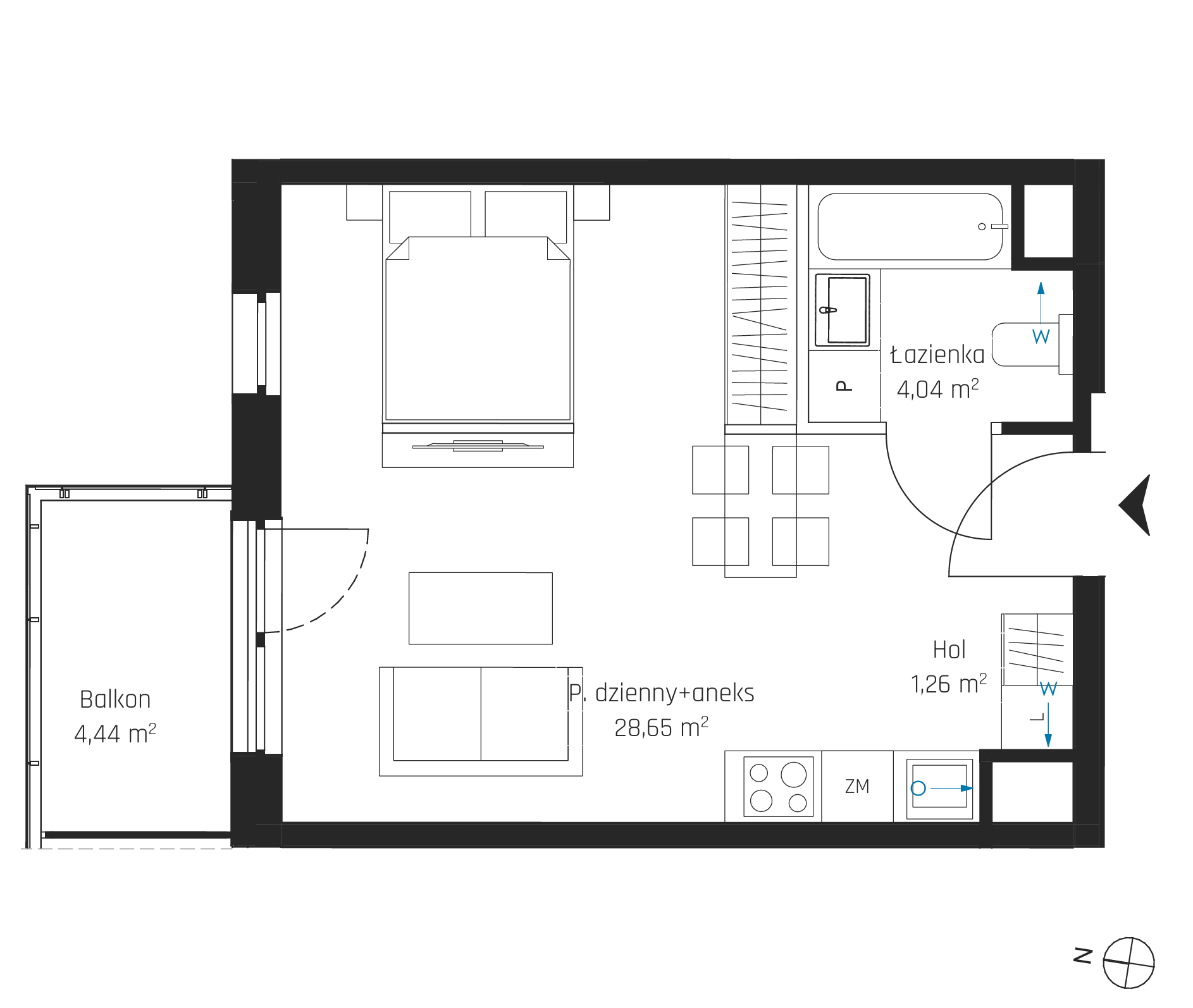 Plan 1 pok. 34m²
