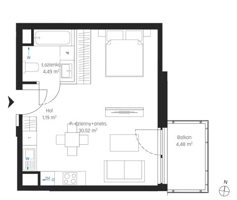 Plan 1 pok. 36m²
