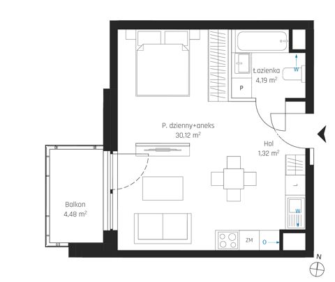 Plan 1 pok. 36m²