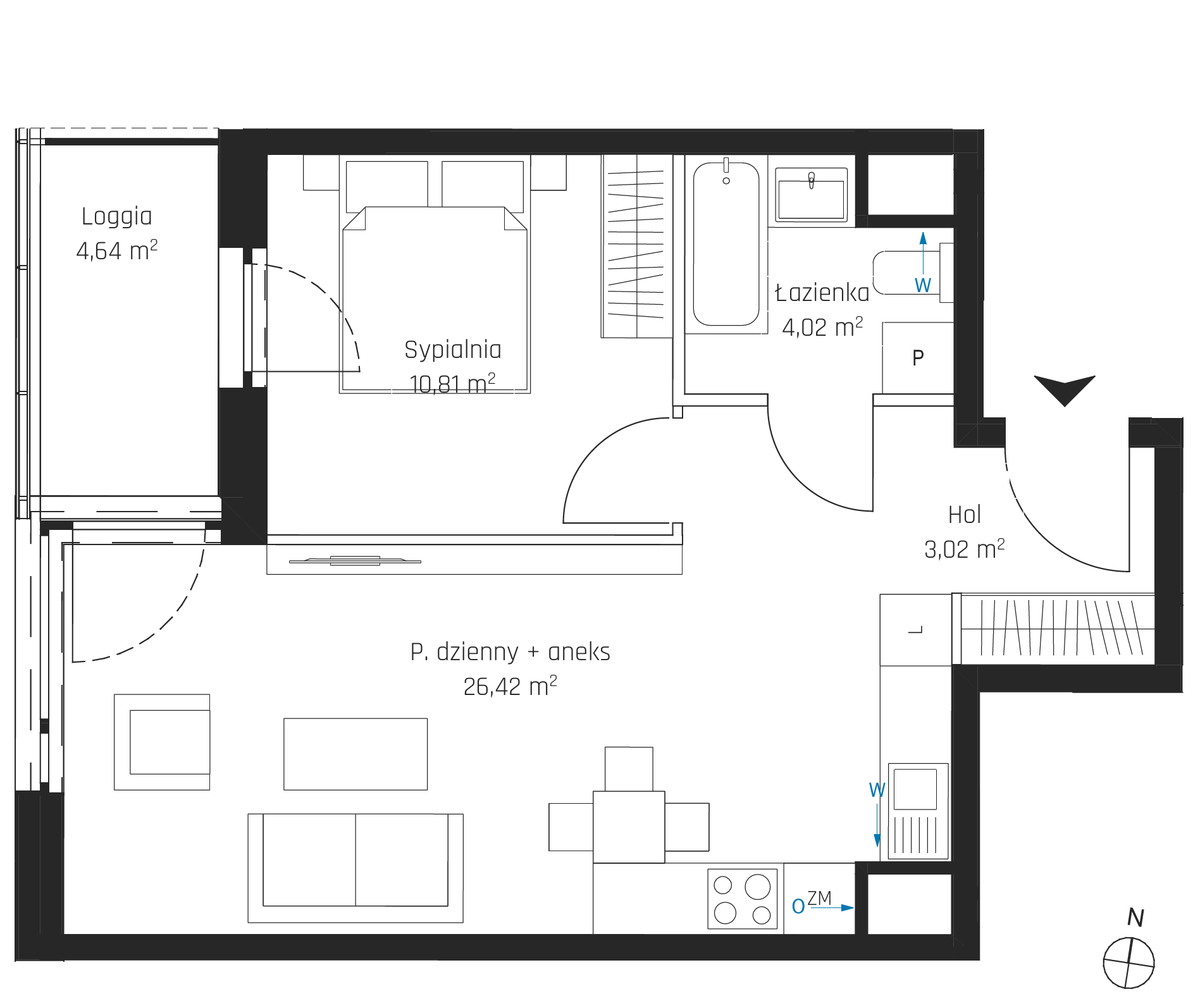 Plan 2 pok. 44m²