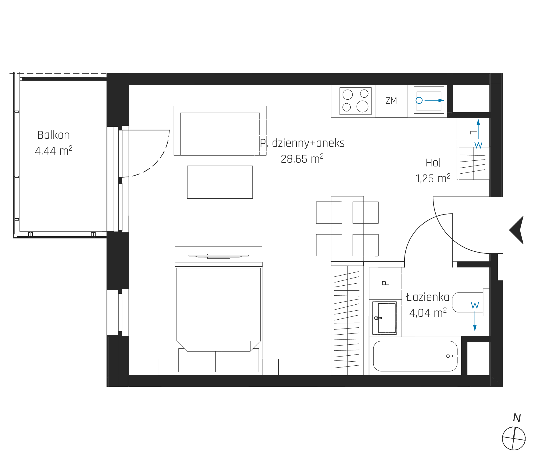 Plan 1 pok. 34m²