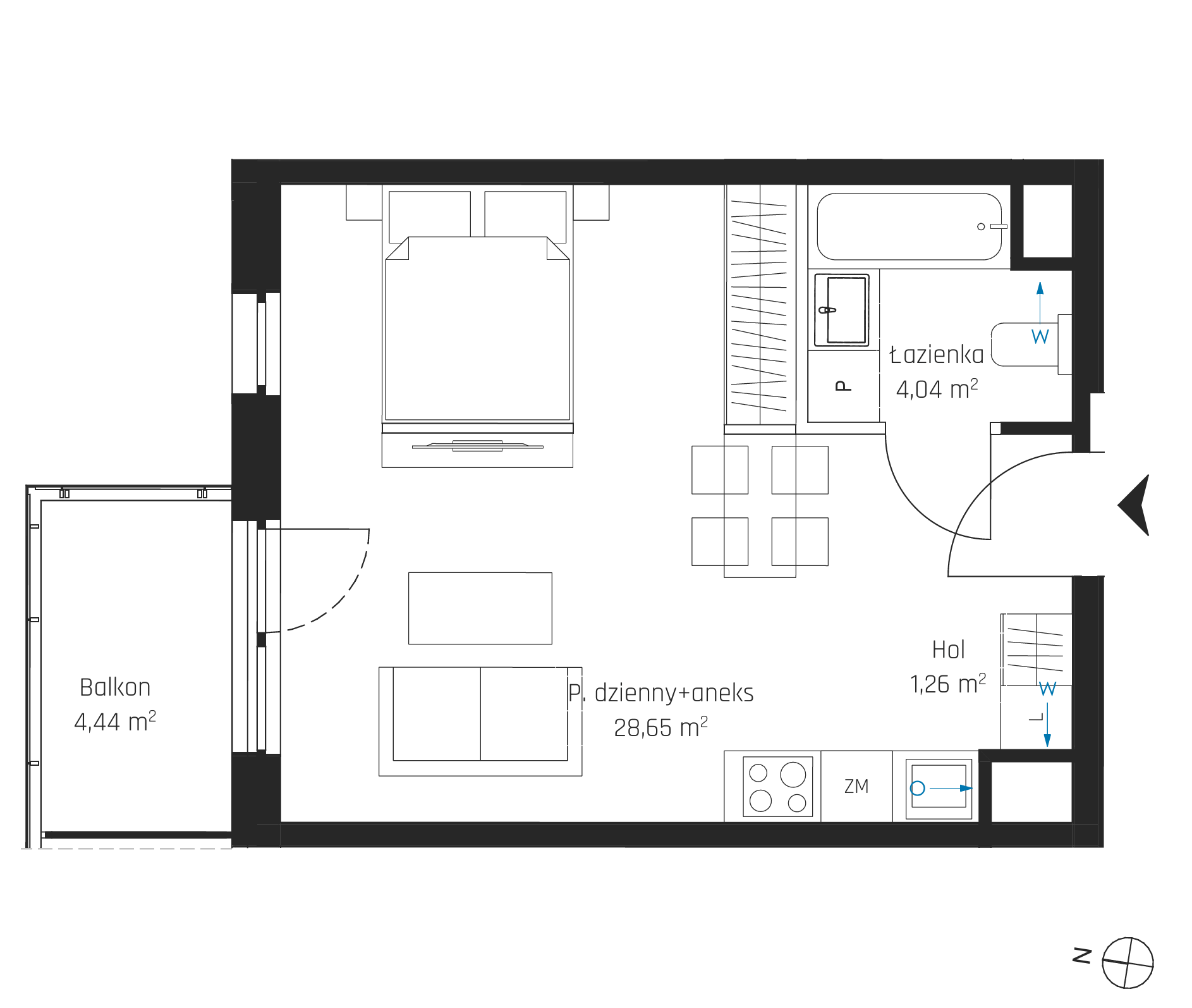 Plan 1 pok. 34m²