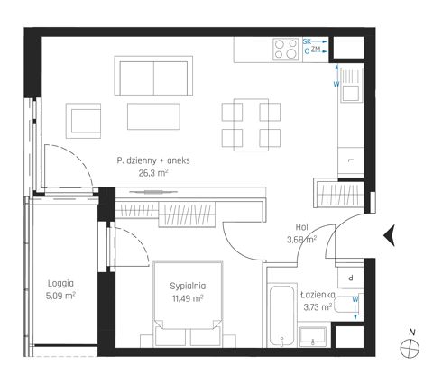 Plan 2 pok. 45m²