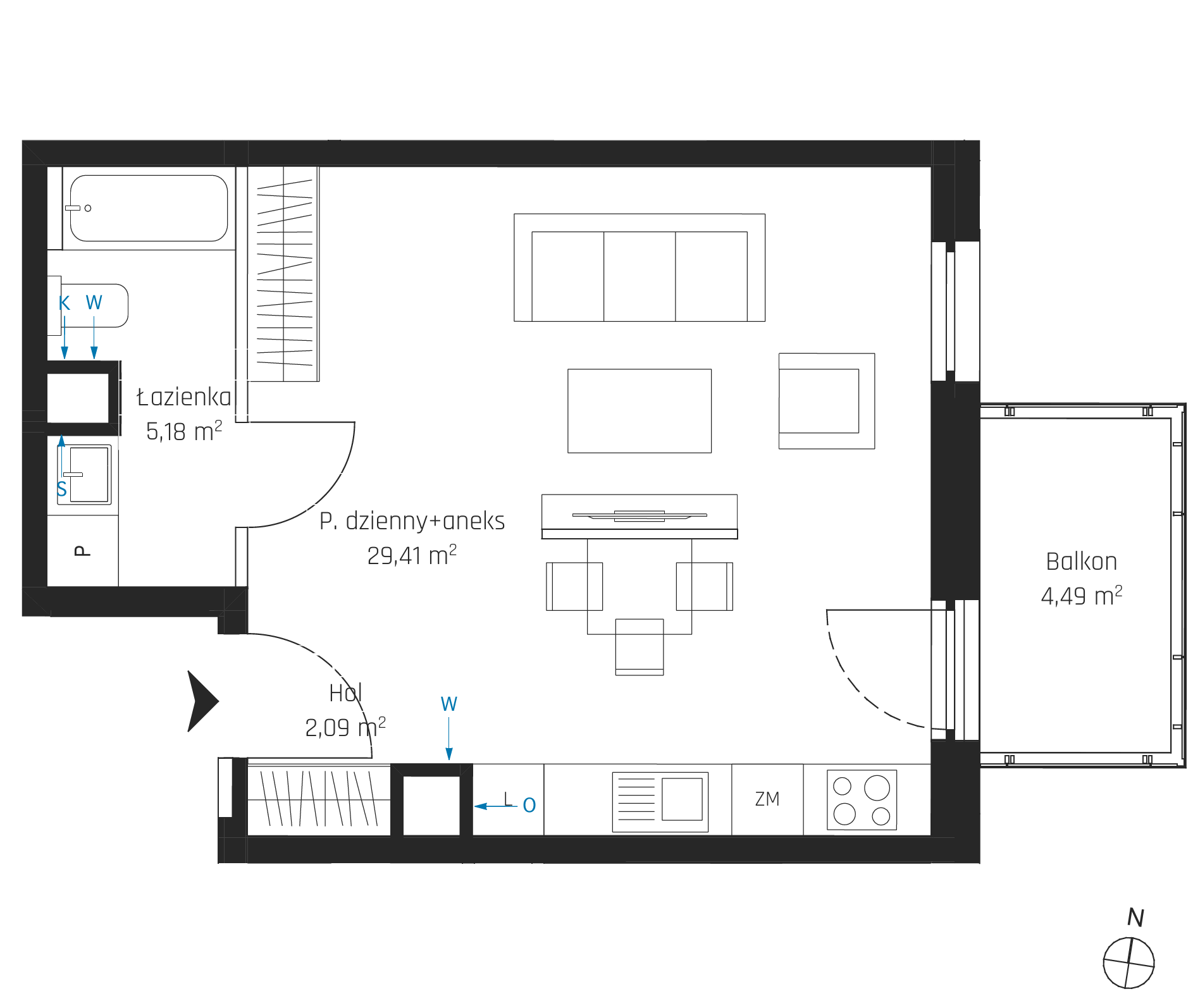 Plan 1 pok. 35m²