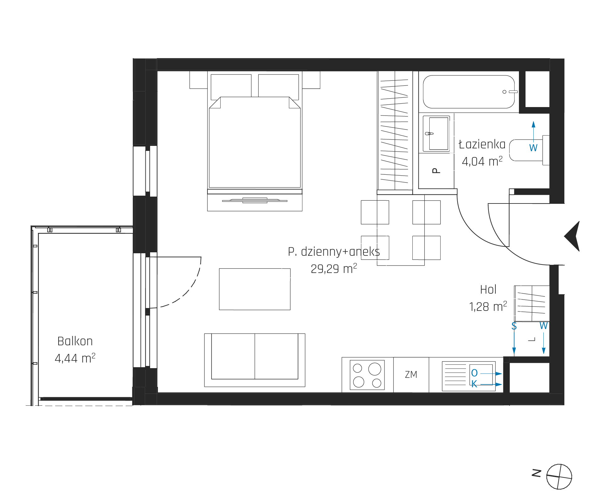 Plan 1 pok. 35m²