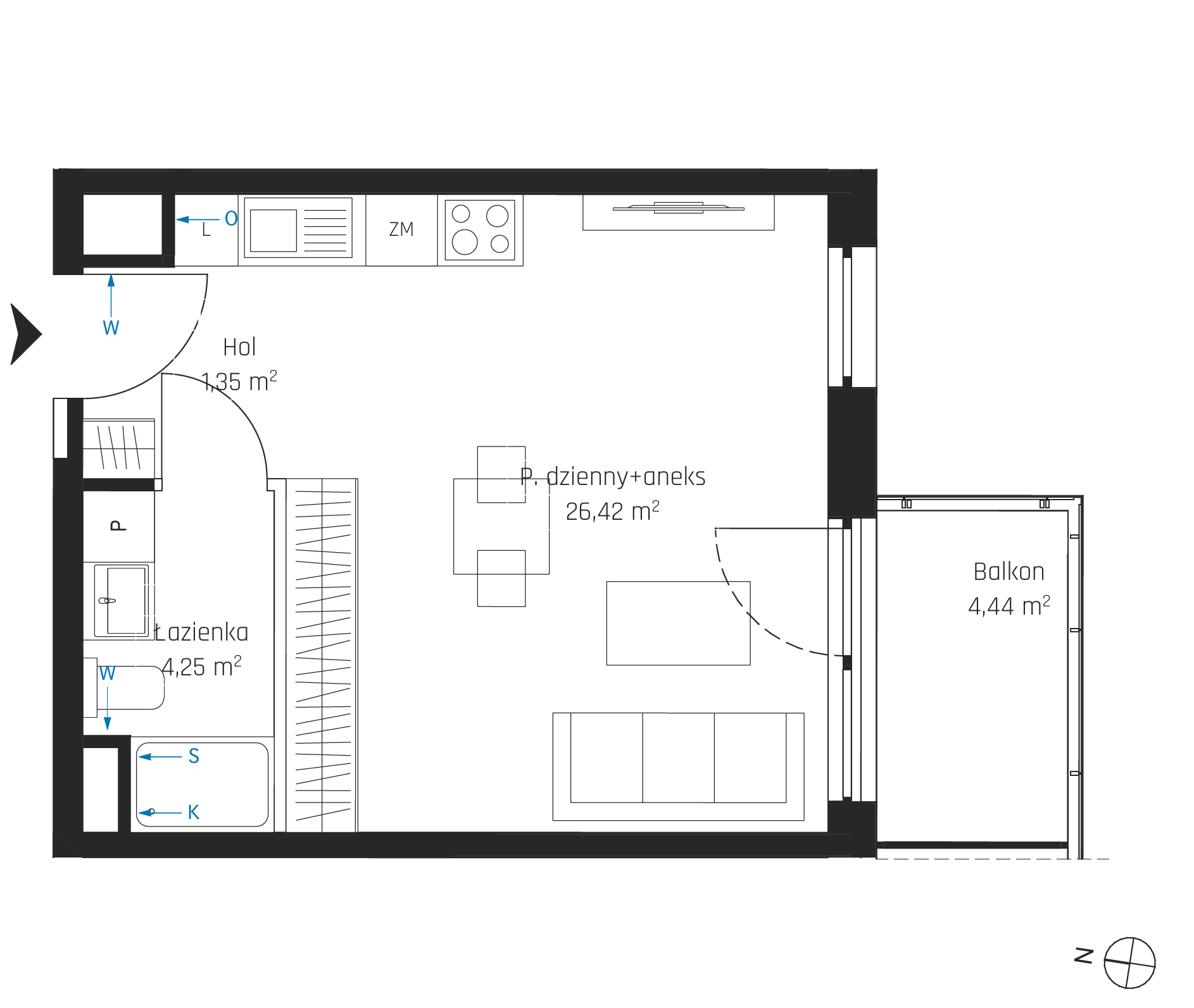 Plan 1 pok. 32m²