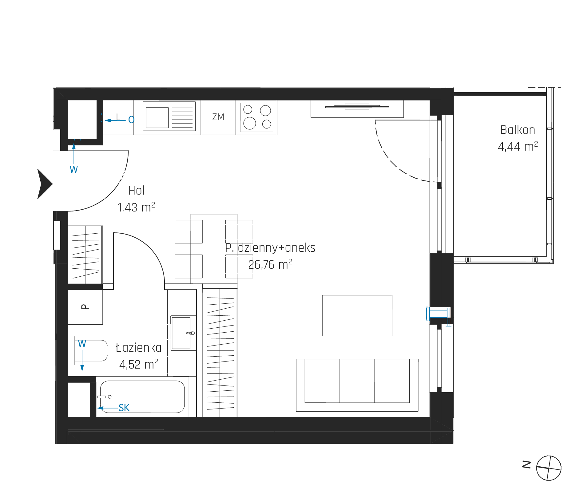 Plan 1 pok. 33m²