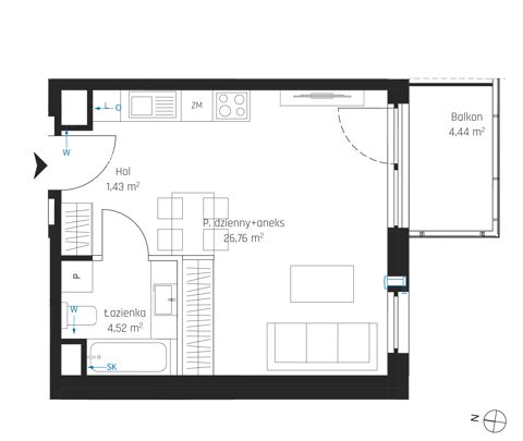 Plan 1 pok. 33m²