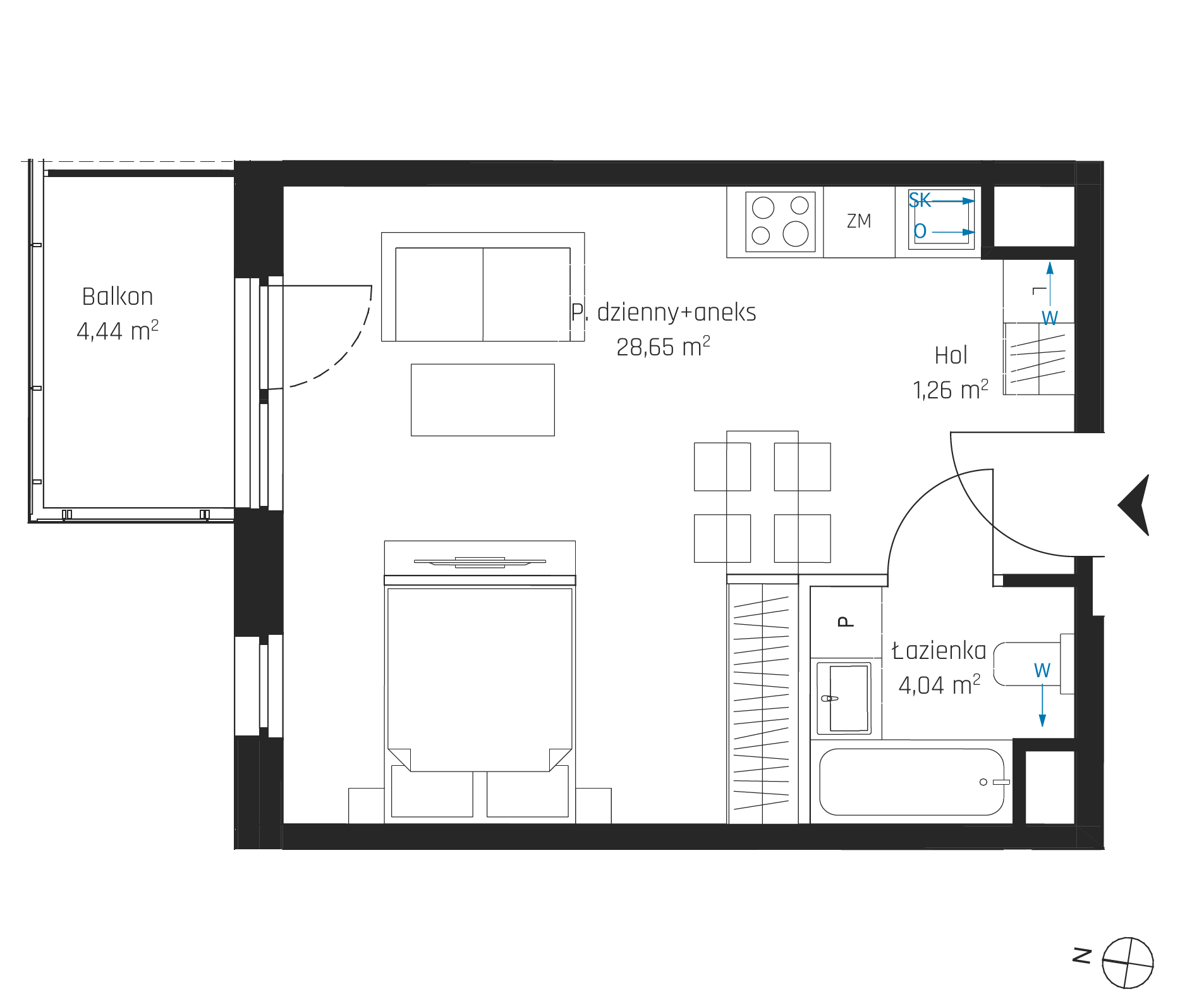 Plan 1 pok. 34m²