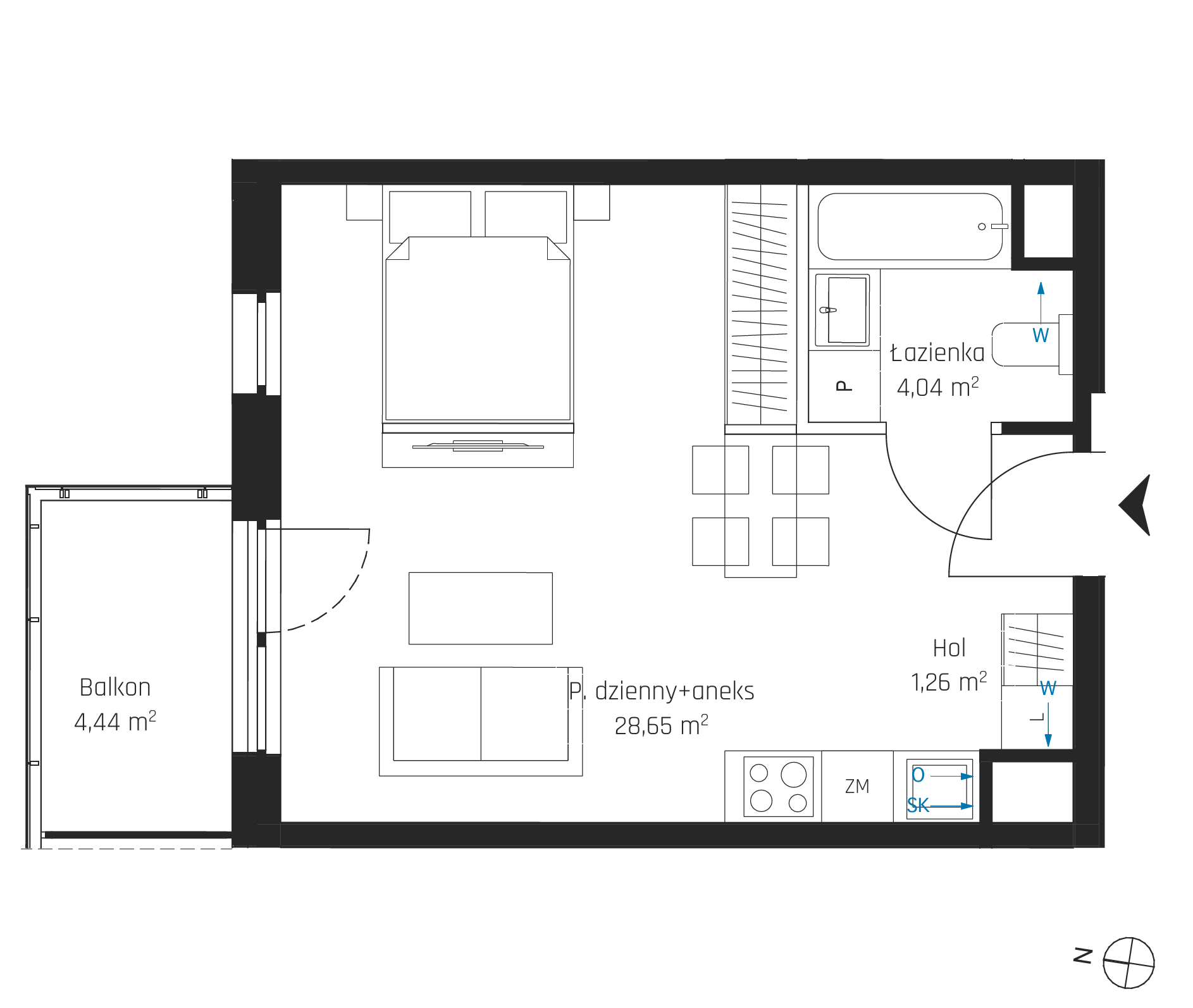 Plan 1 pok. 34m²