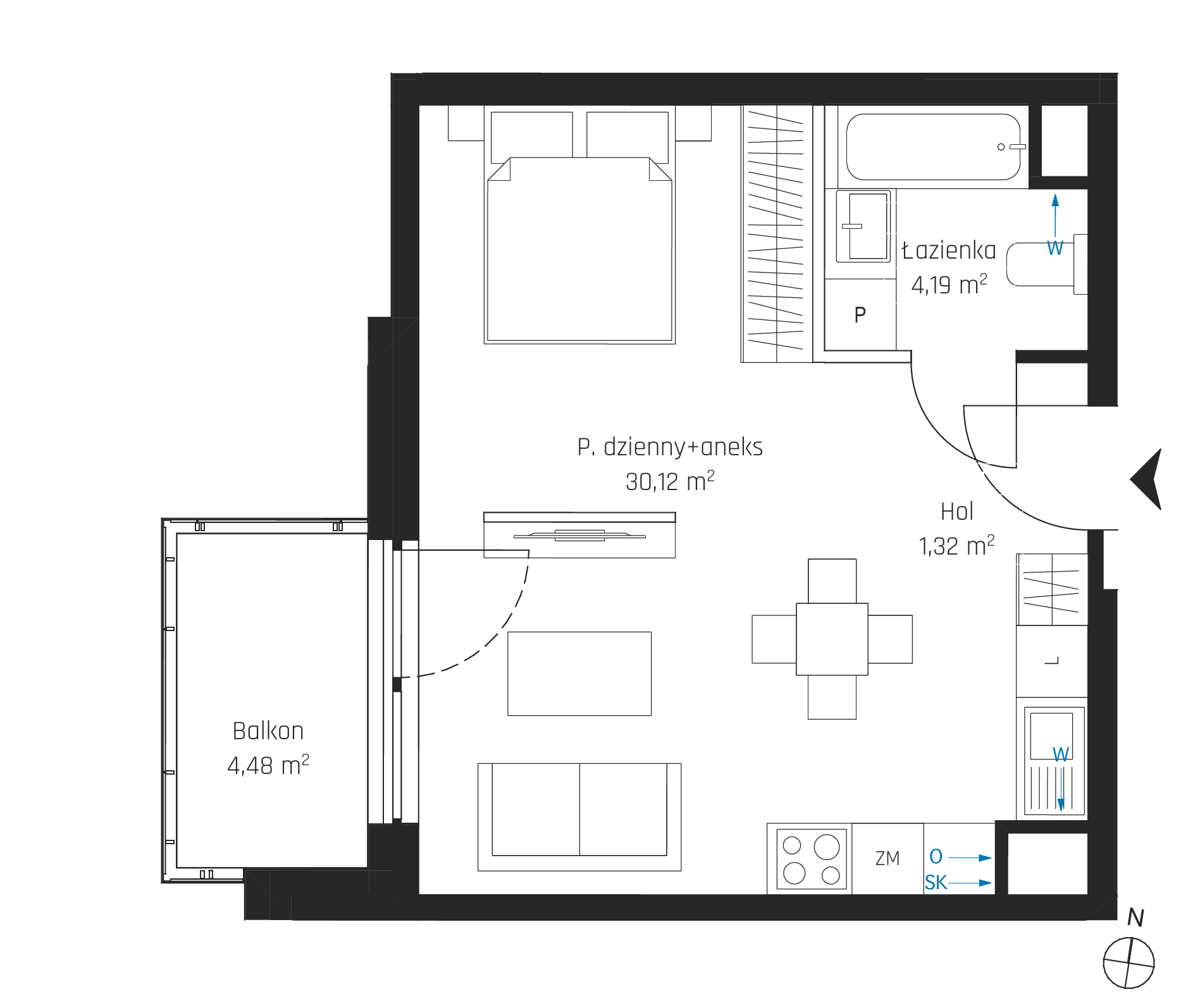 Plan 1 pok. 36m²