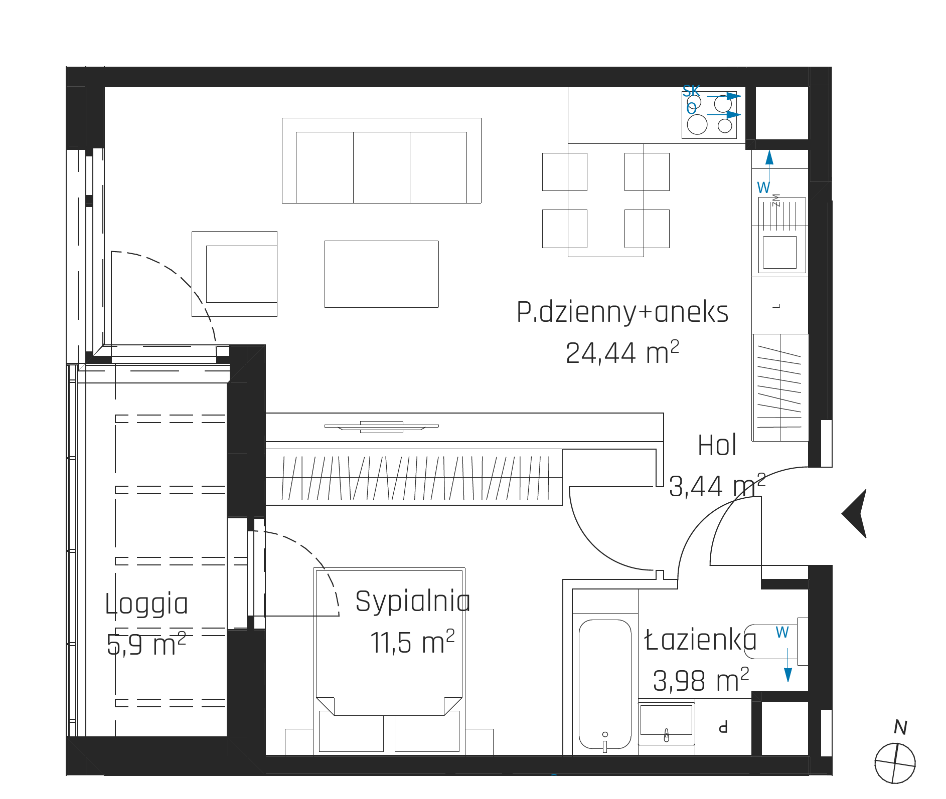 Plan 2 pok. 43m²