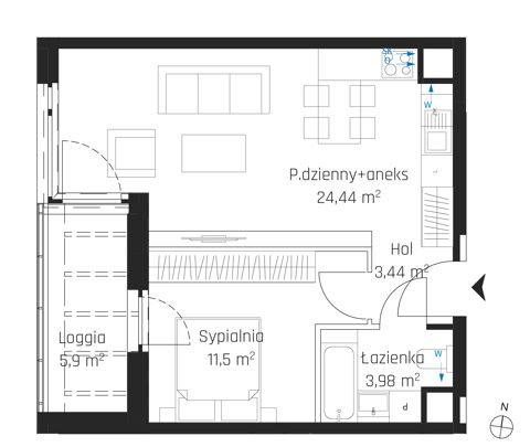 Plan 2 pok. 43m²