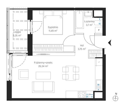 Plan 2 pok. 45m²