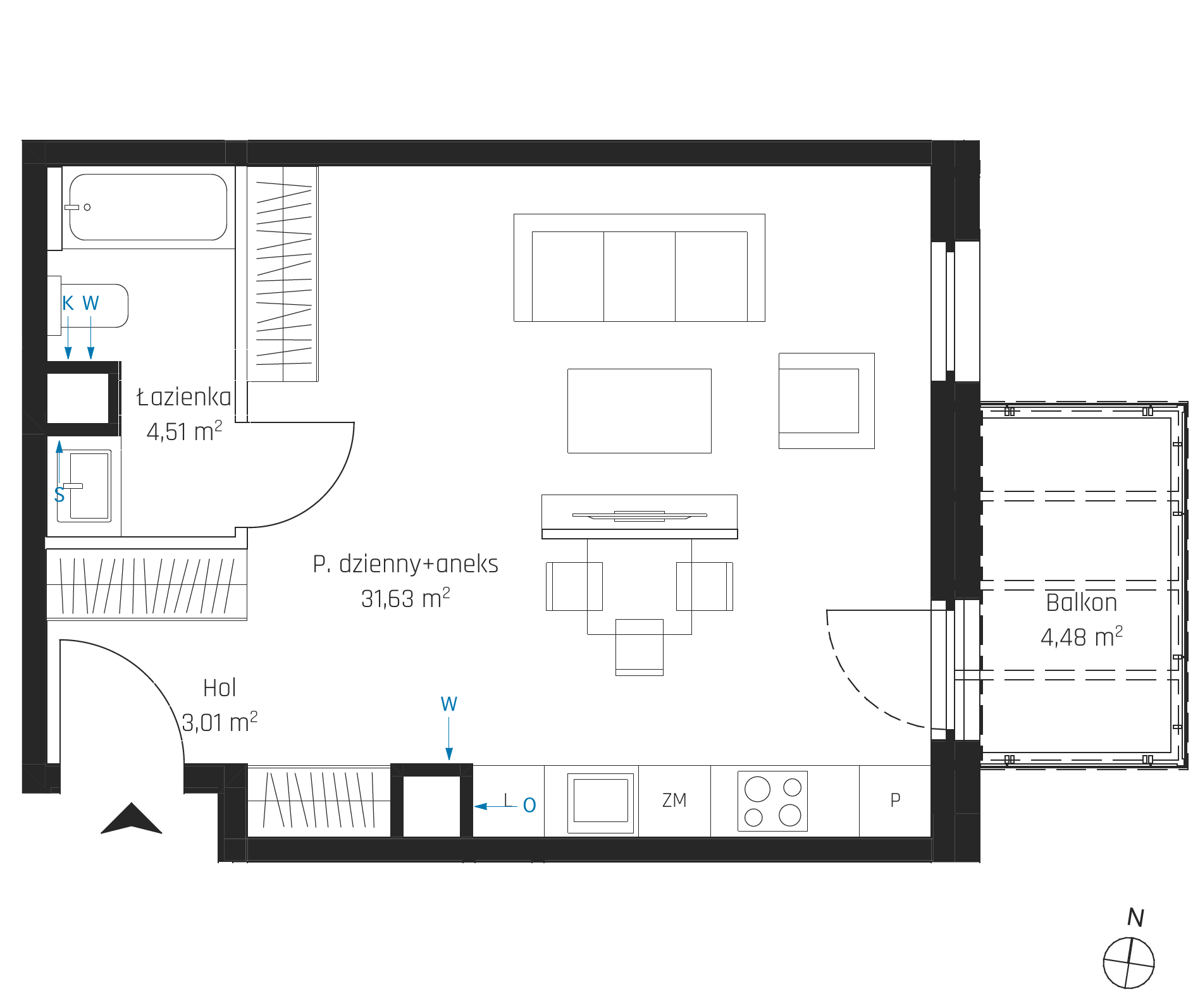 Plan 1 pok. 37m²