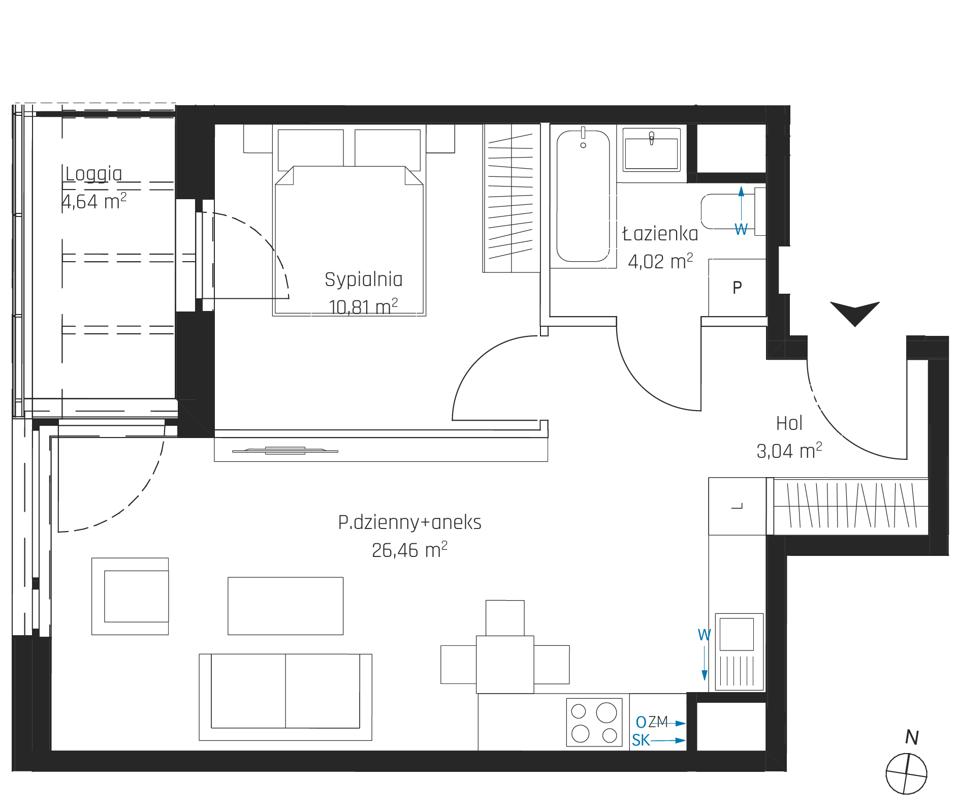 Plan 2 pok. 44m²