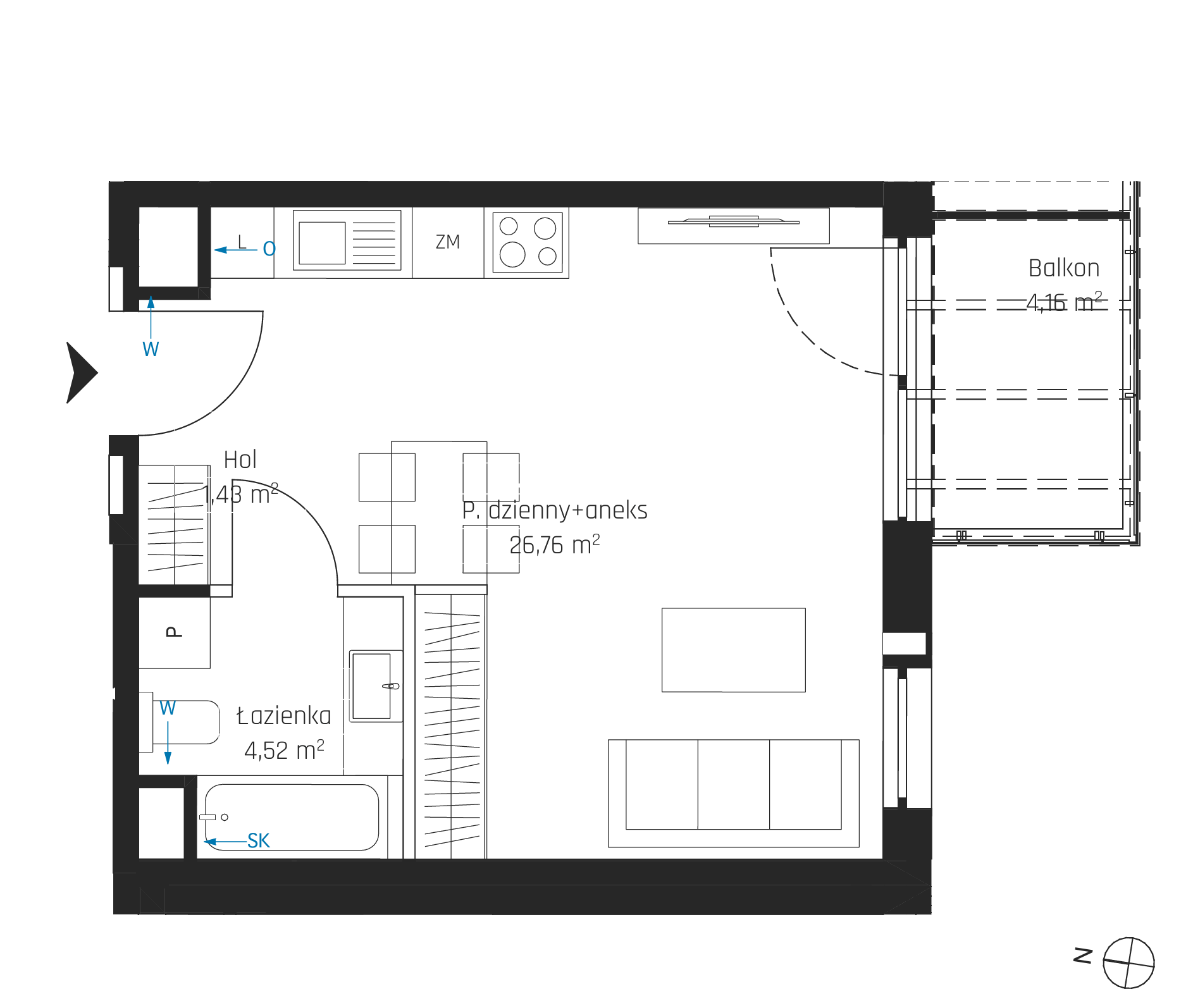 Plan 1 pok. 33m²
