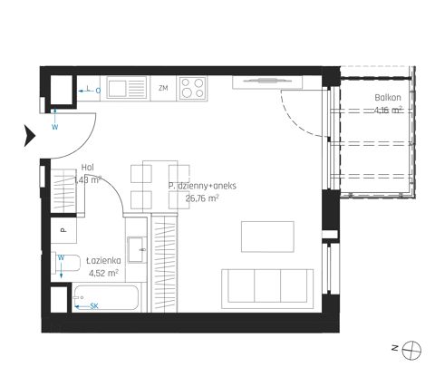 Plan 1 pok. 33m²