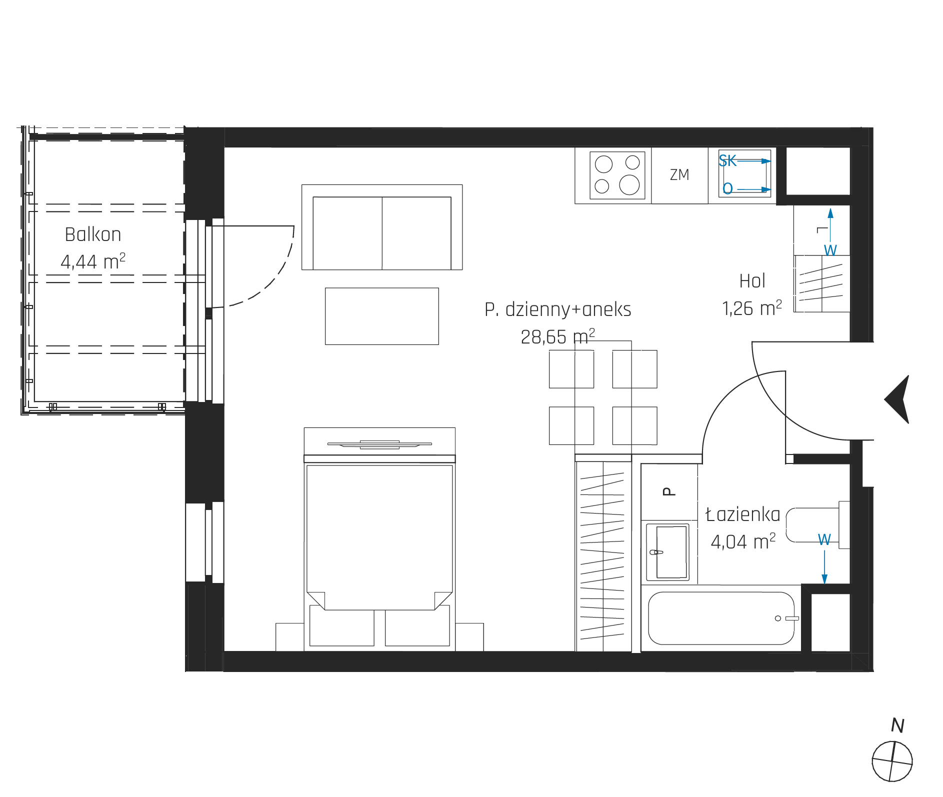 Plan 1 pok. 34m²