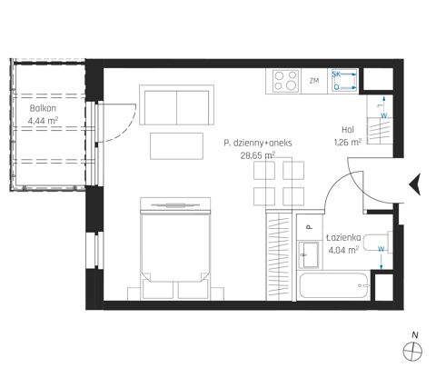 Plan 1 pok. 34m²