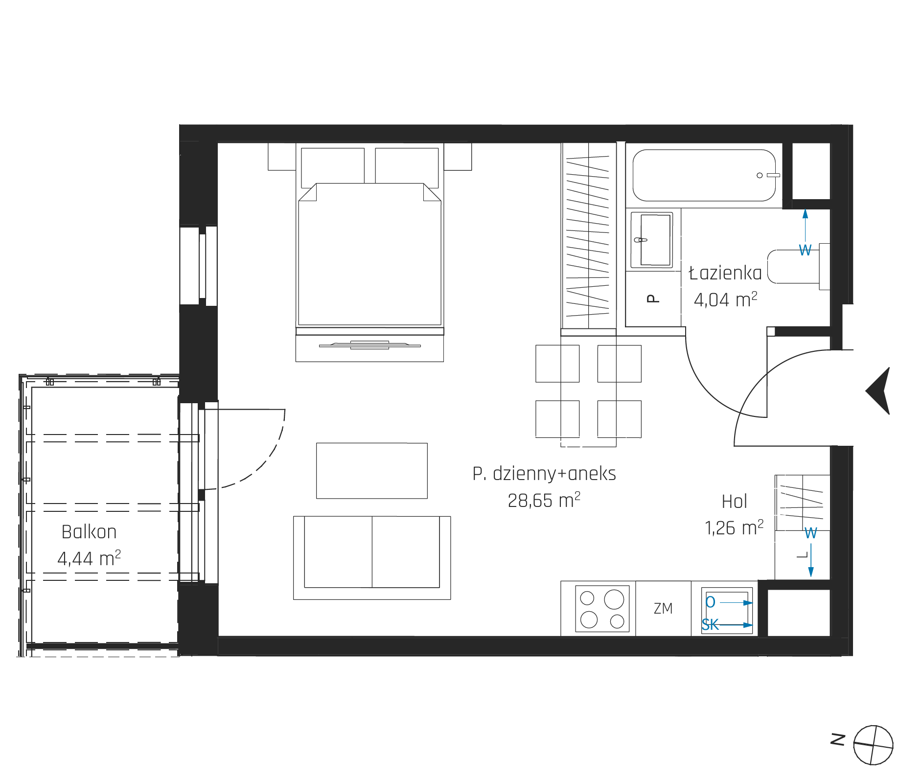 Plan 1 pok. 34m²