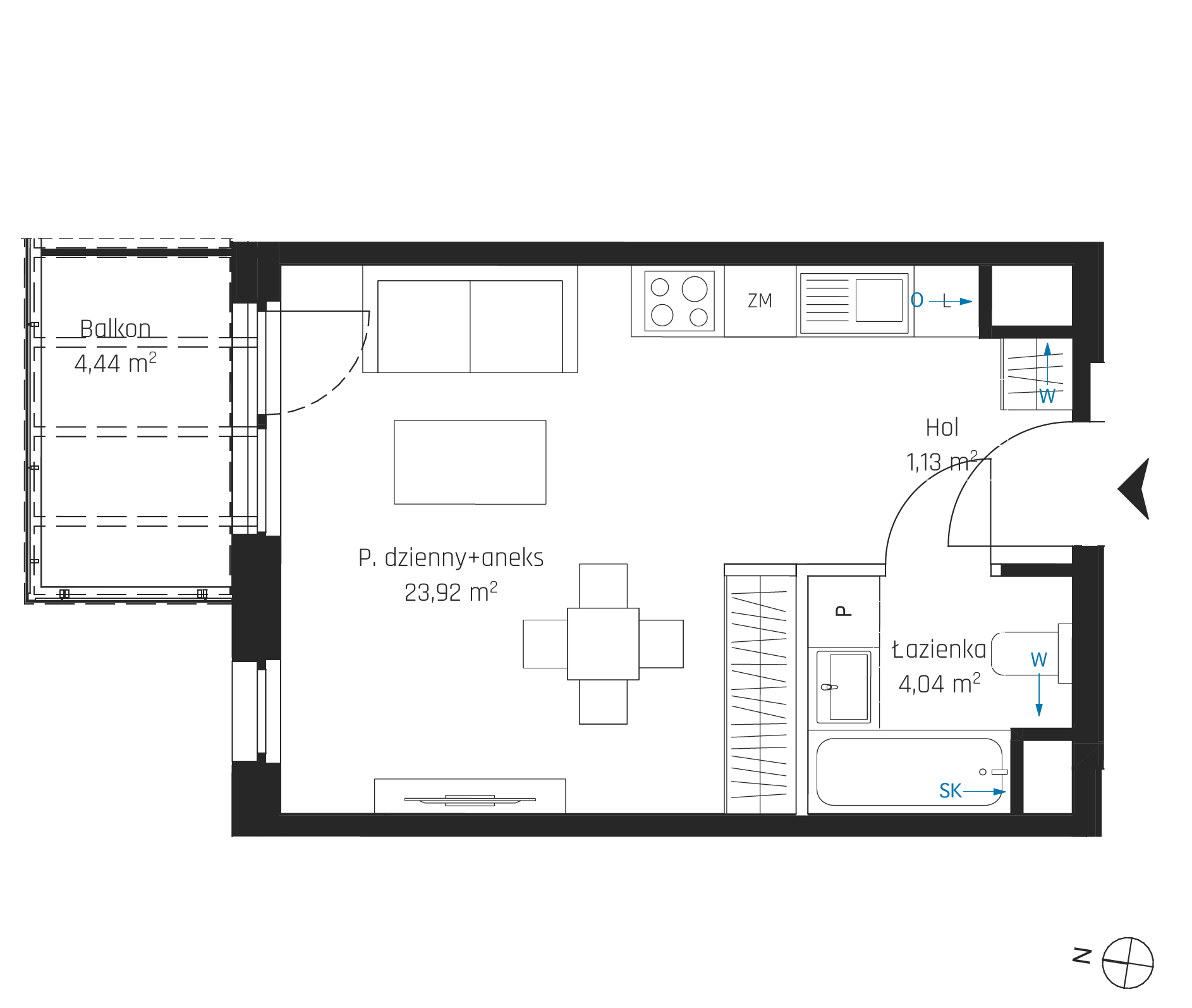 Plan 1 pok. 29m²