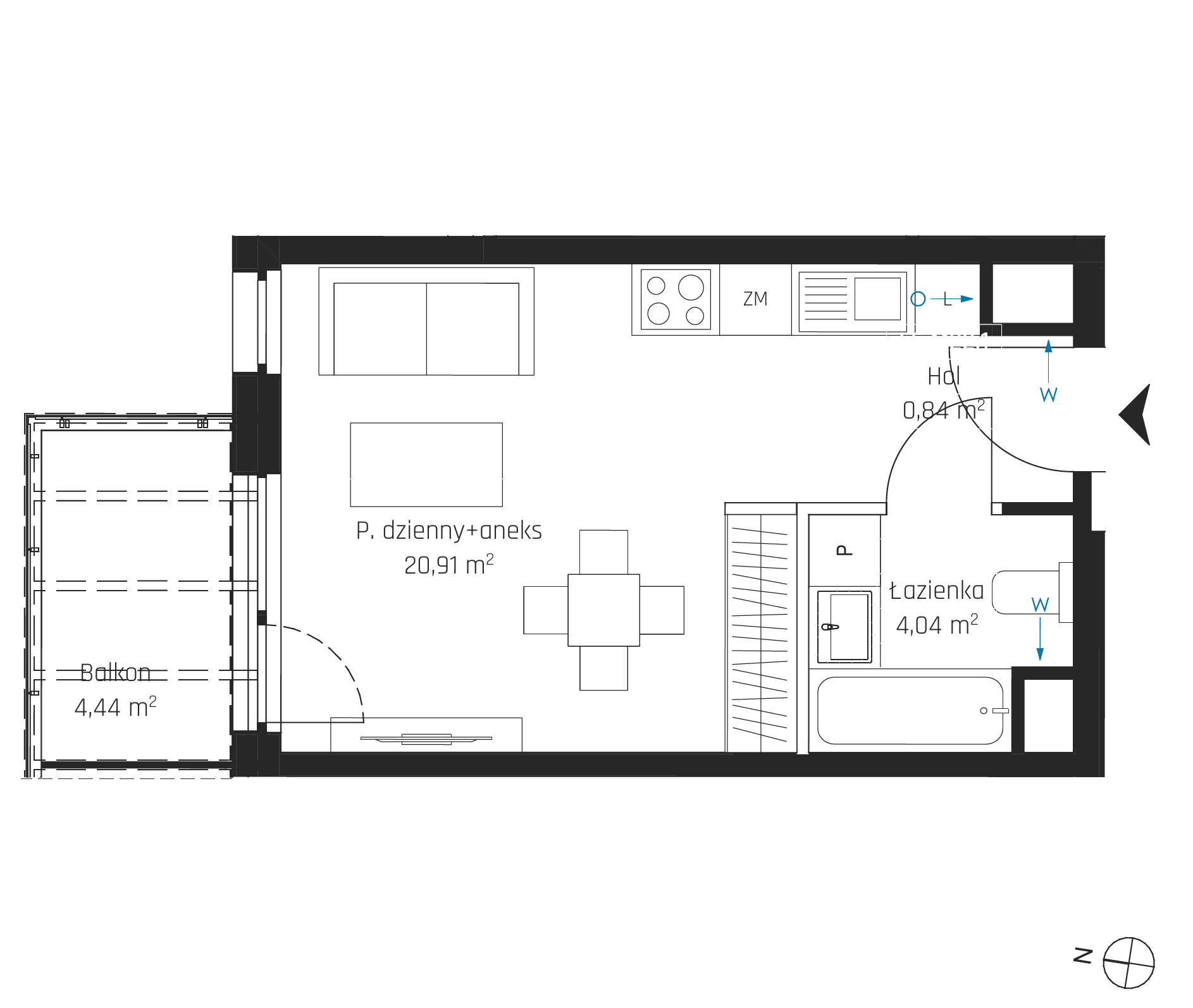Plan 1 pok. 26m²