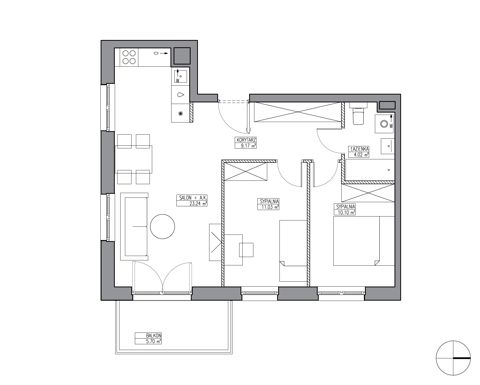 Plan 3 pok. 58m²