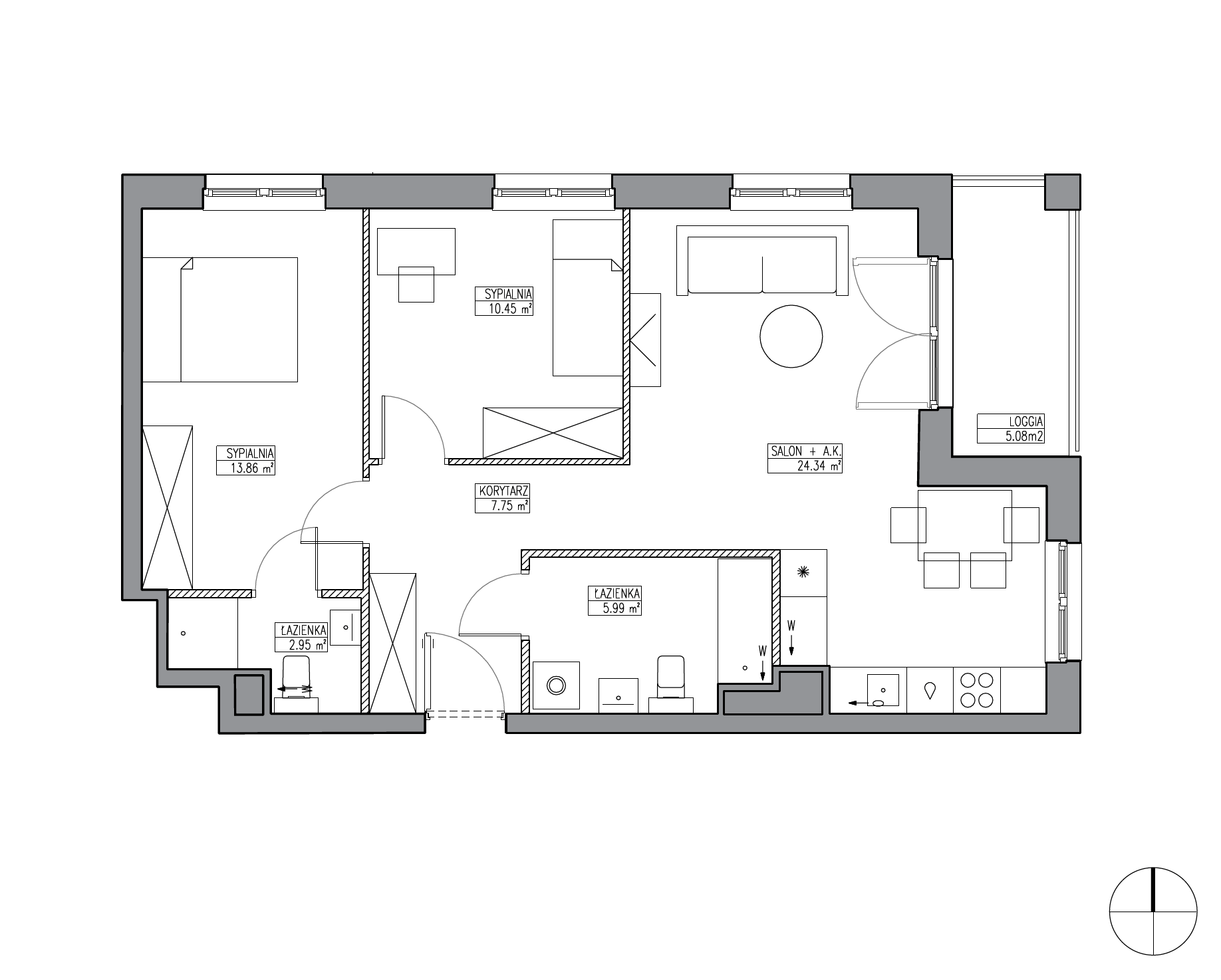Plan 3 pok. 65m²