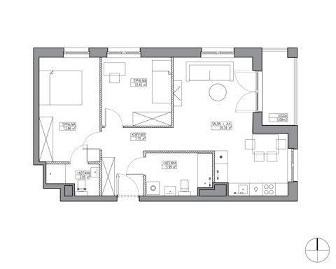 Plan 3 pok. 65m²