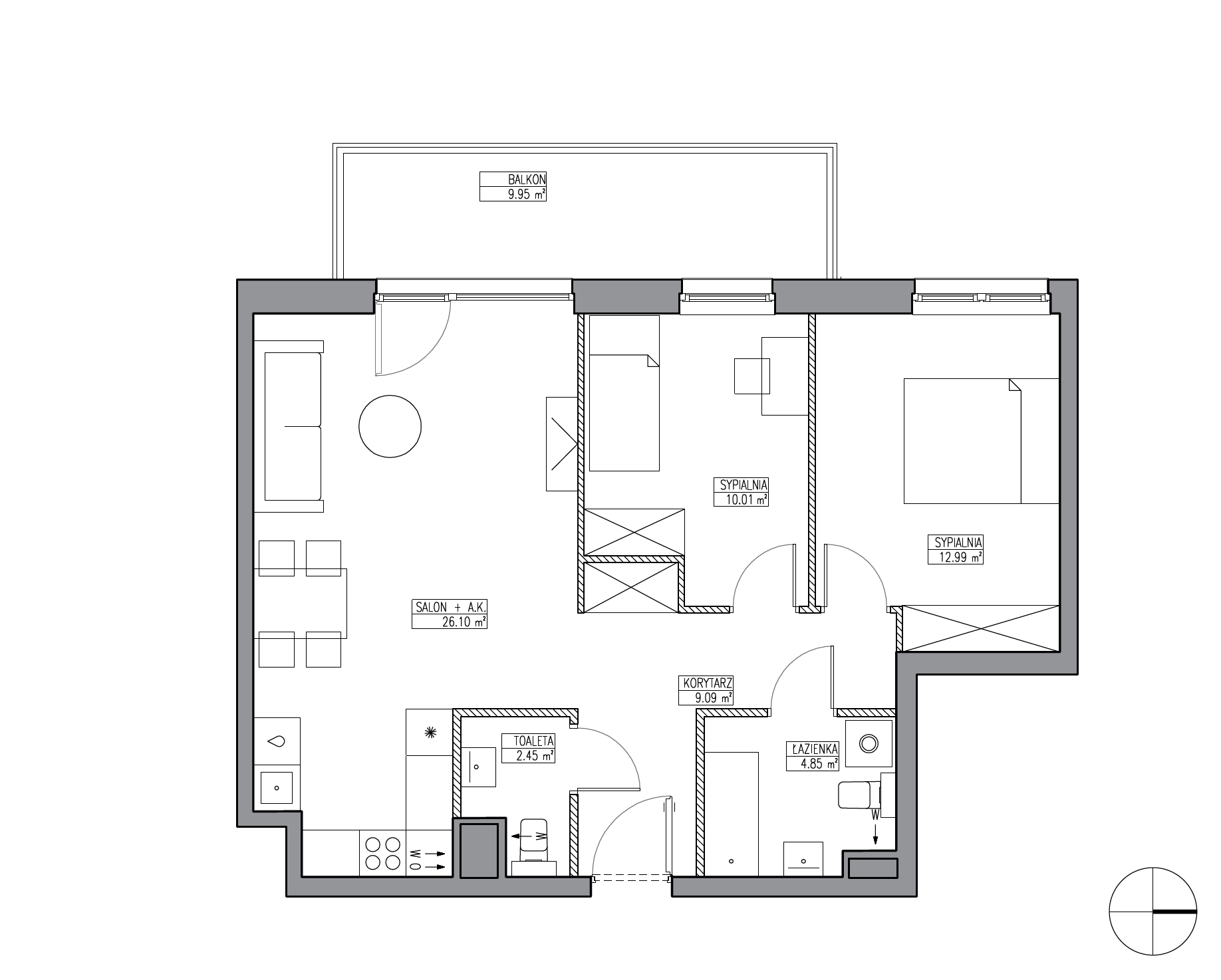 Plan 3 pok. 65m²