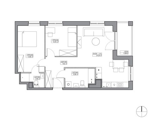 Plan 3 pok. 65m²