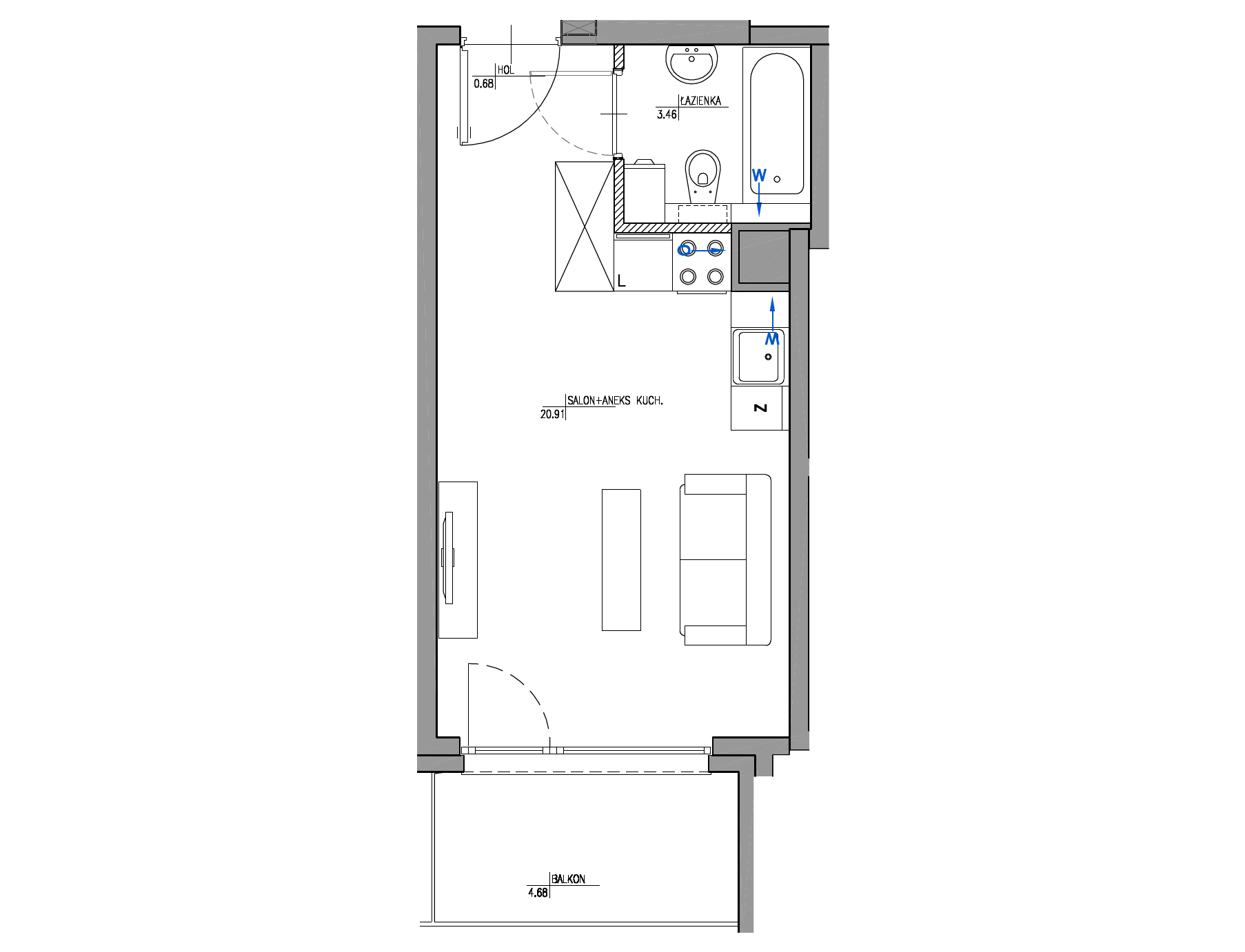 Plan 1 pok. 25m²