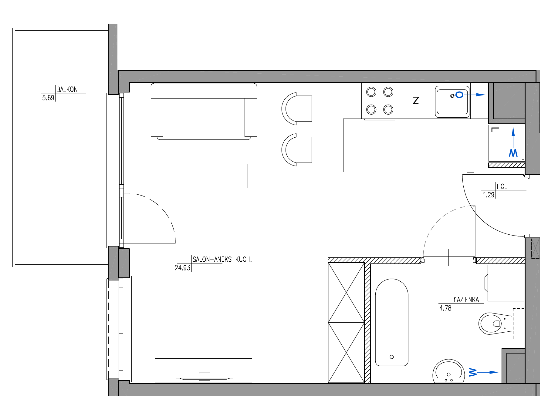 Plan 1 pok. 31m²