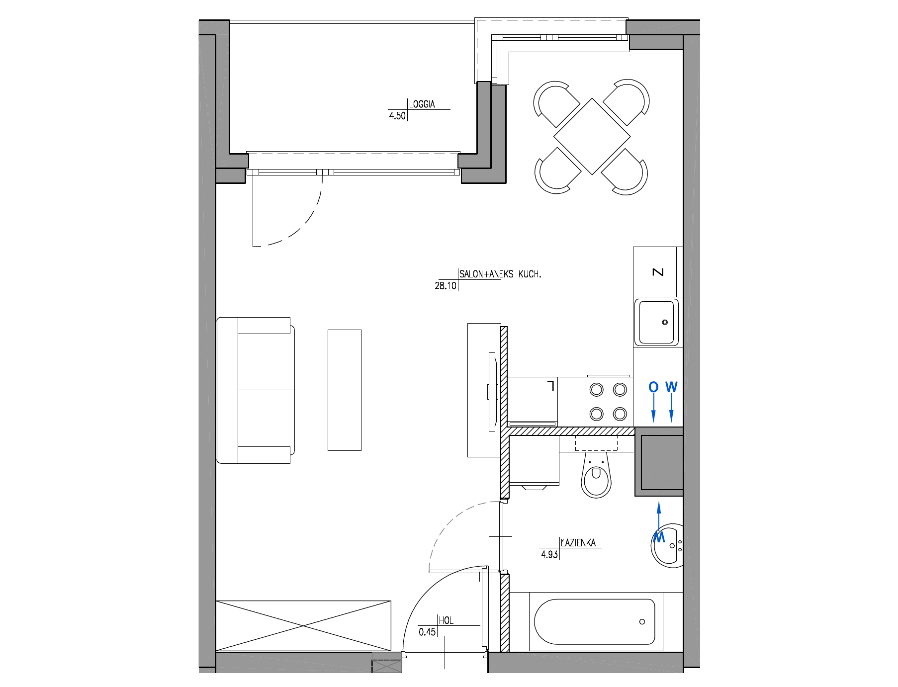 Plan 1 pok. 33m²
