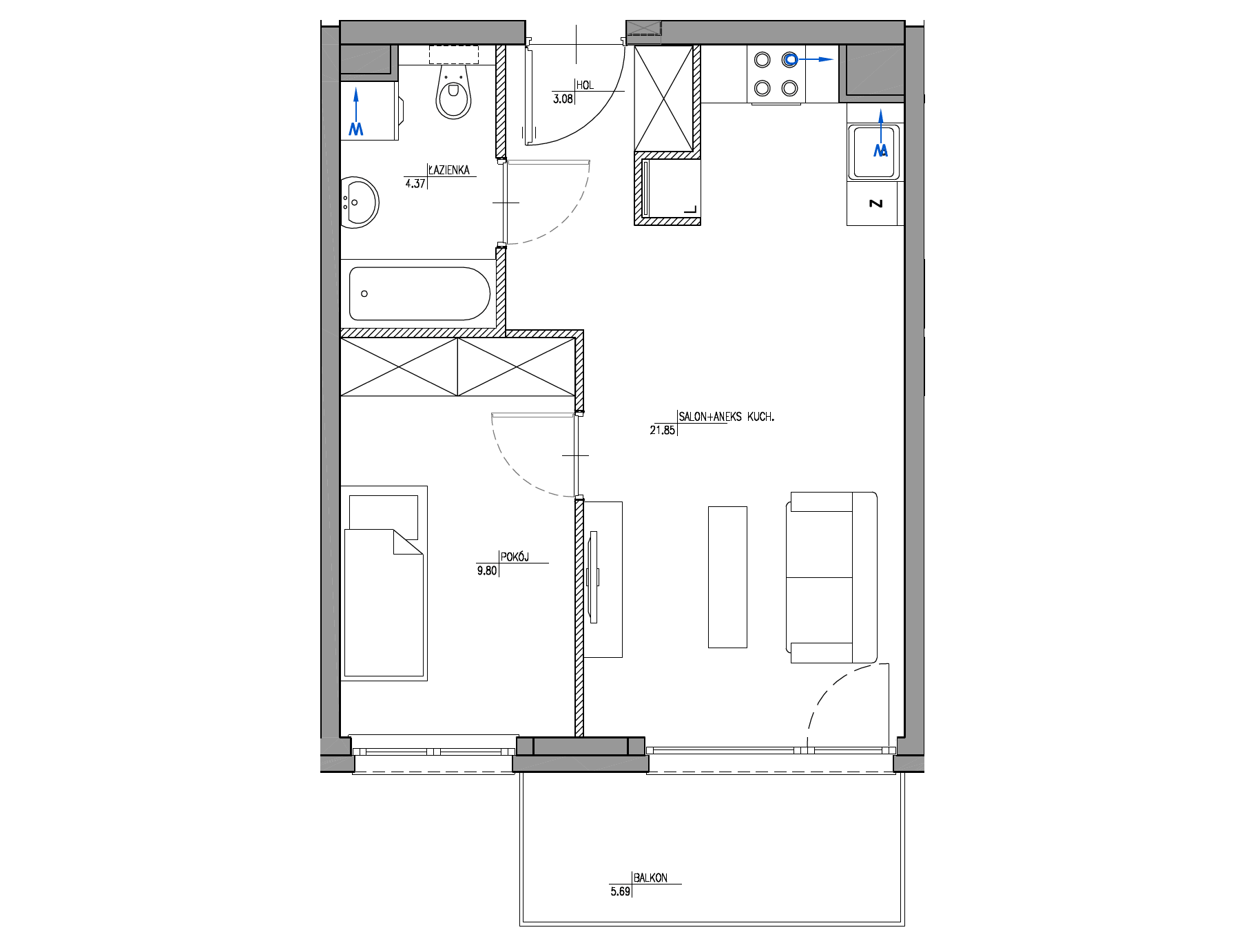 Plan 2 pok. 39m²
