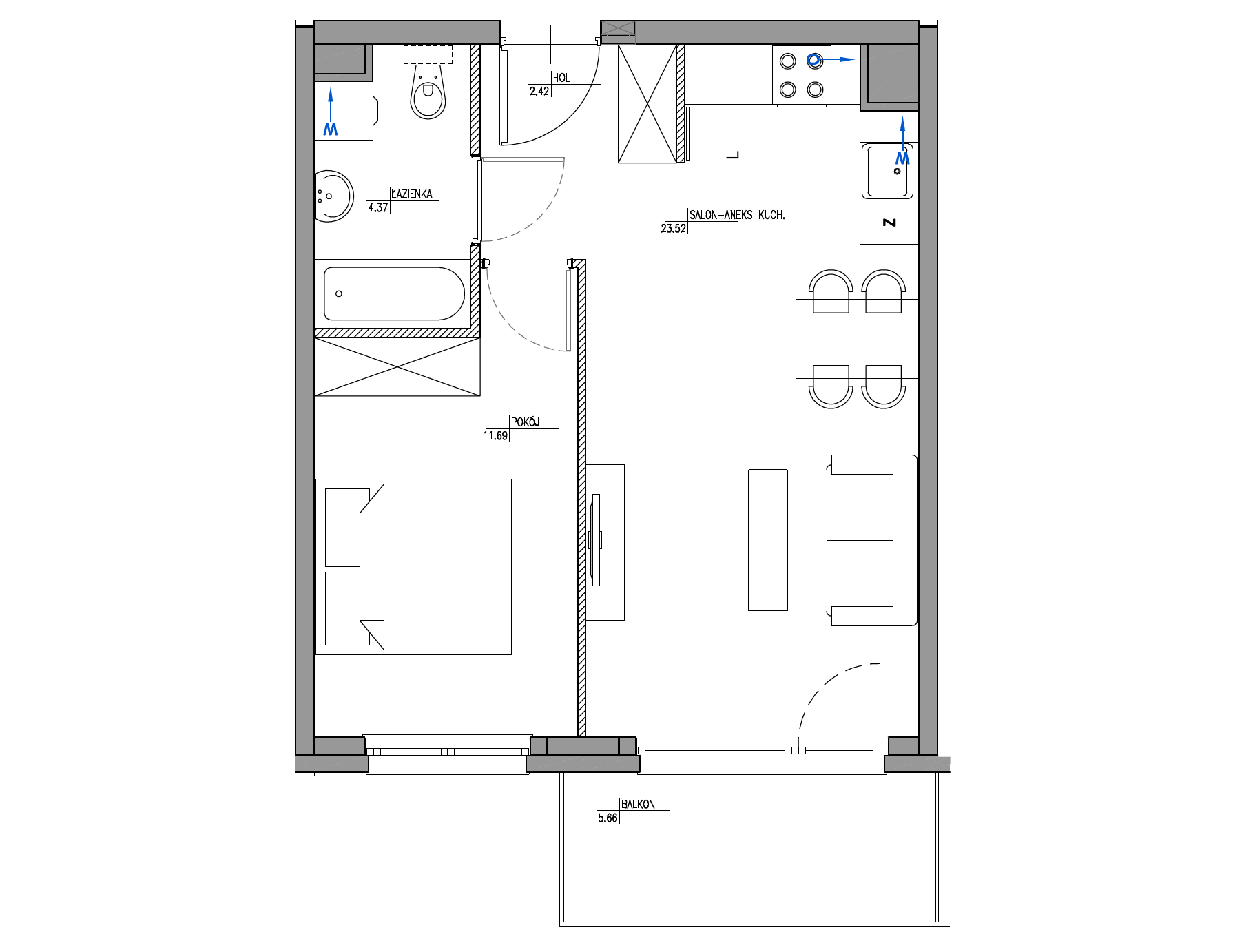 Plan 2 pok. 42m²