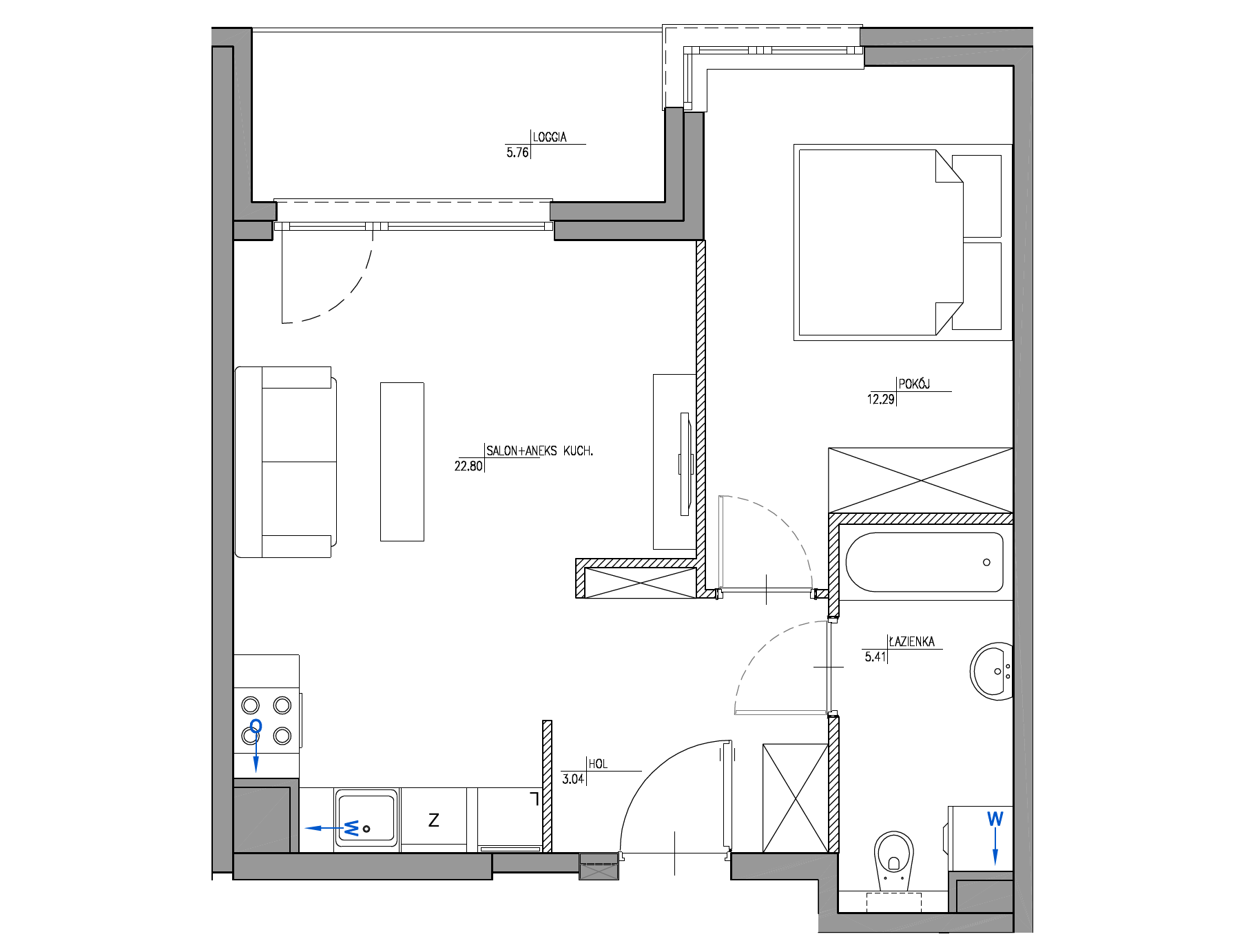 Plan 2 pok. 44m²