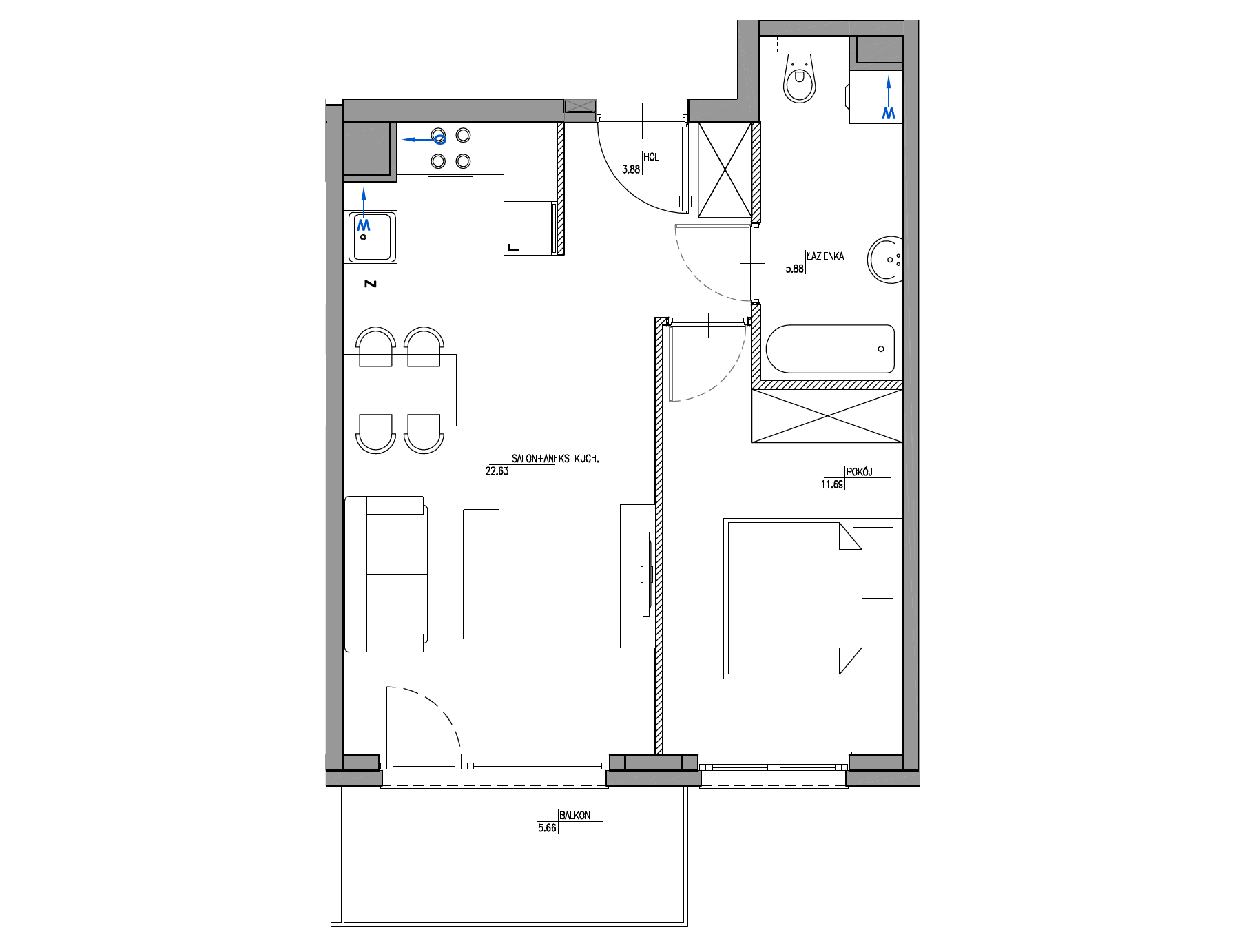 Plan 2 pok. 44m²