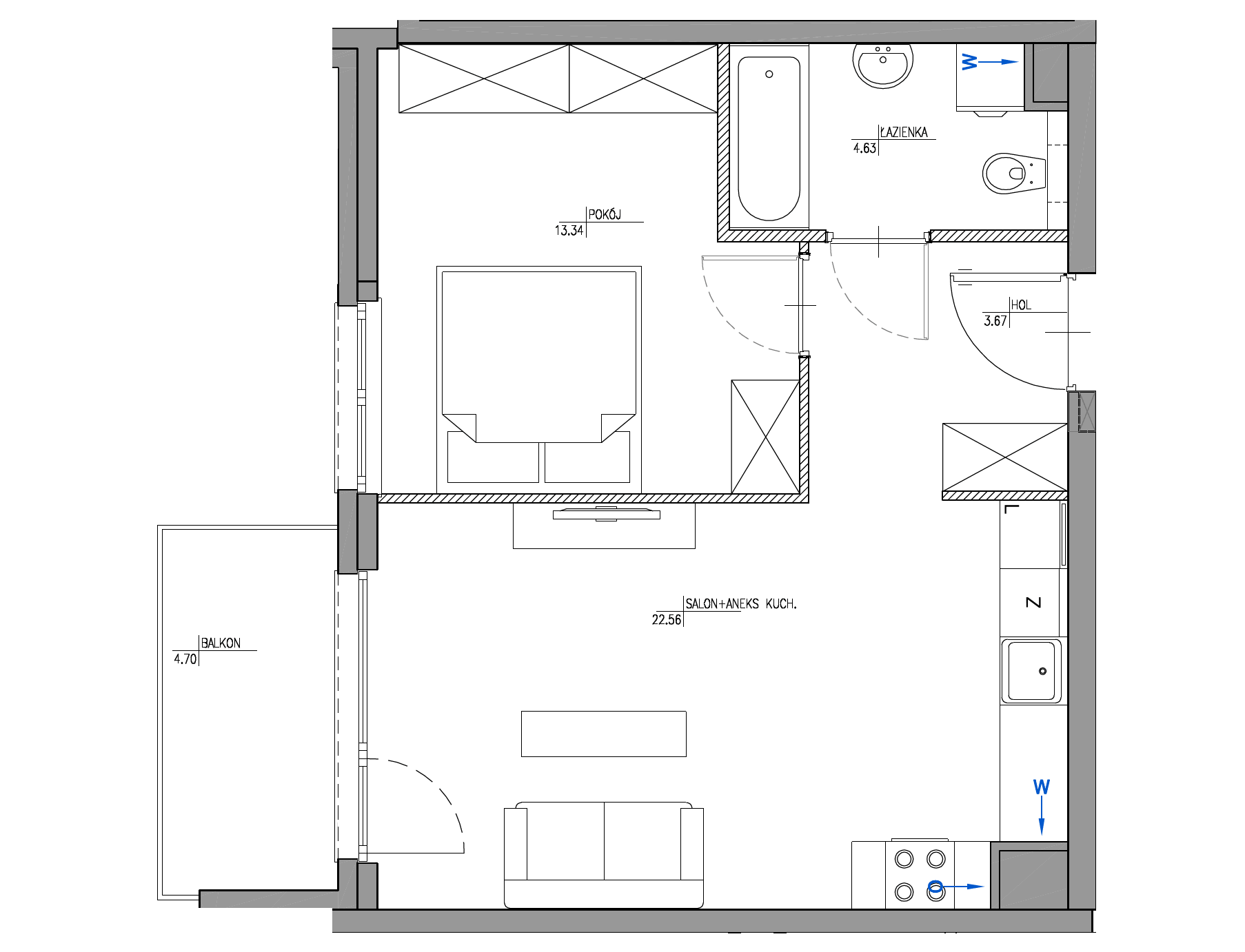 Plan 2 pok. 44m²