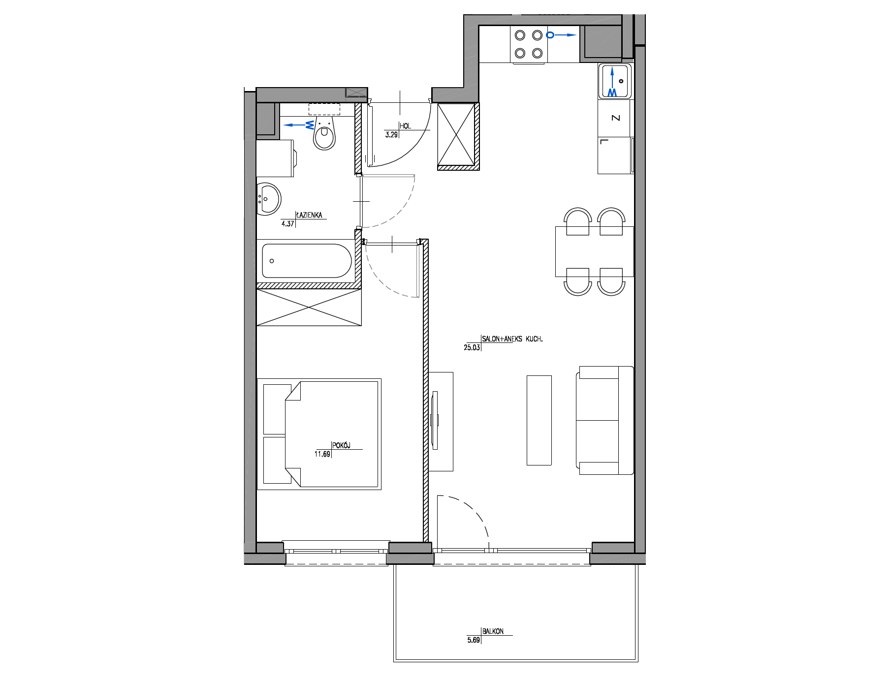 Plan 2 pok. 44m²