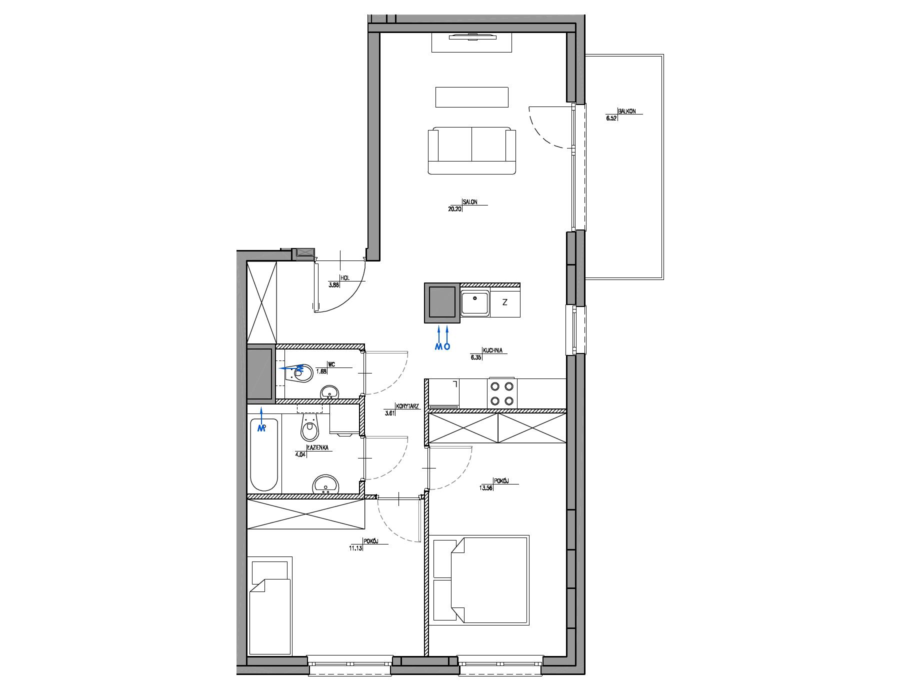 Plan 3 pok. 64m²