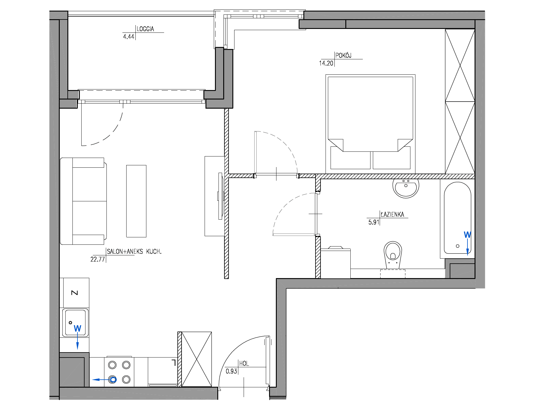 Plan 2 pok. 44m²
