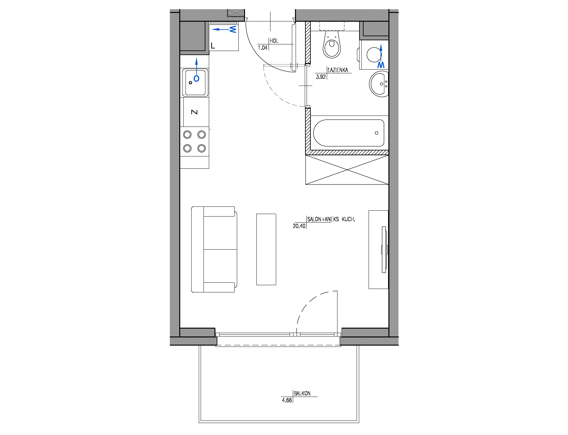 Plan 1 pok. 25m²